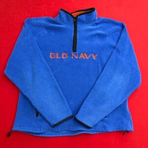 Vintage Old Navy Fleece Pullover Quarter Zip Blue Orange Mens Large 90s Y2K